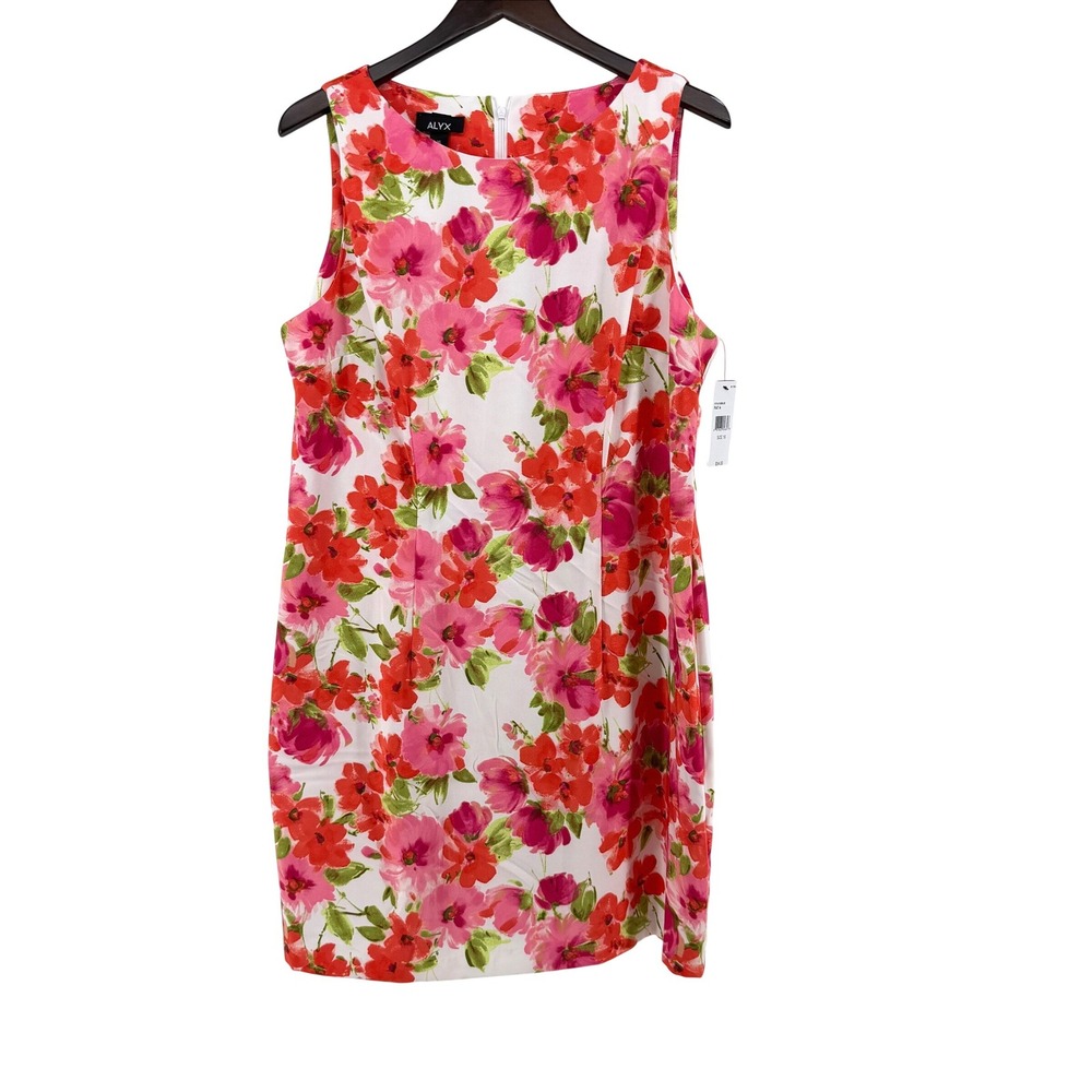 NWT ALYX Womens Floral Sheath Dress Pink Orange White Sleeveless Size 16 Party